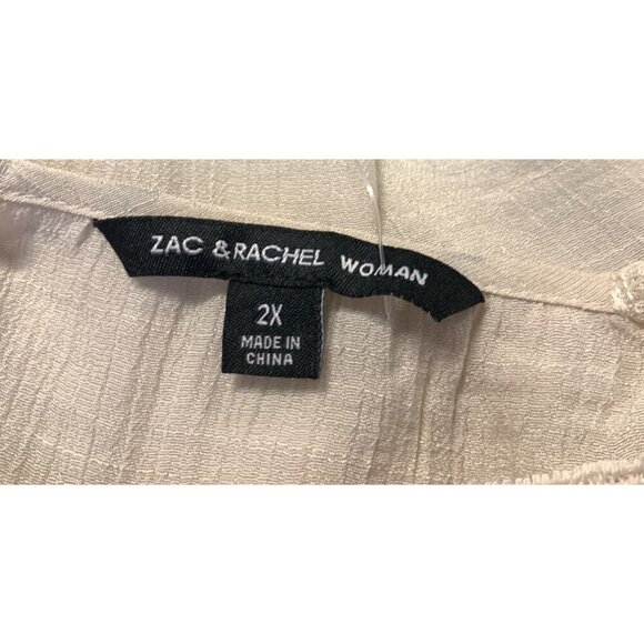 Zac & Rachel Woman Plus Size Tunic Top 2X Crochet Yoke Blouse Beige Blouse New - Picture 8 of 11